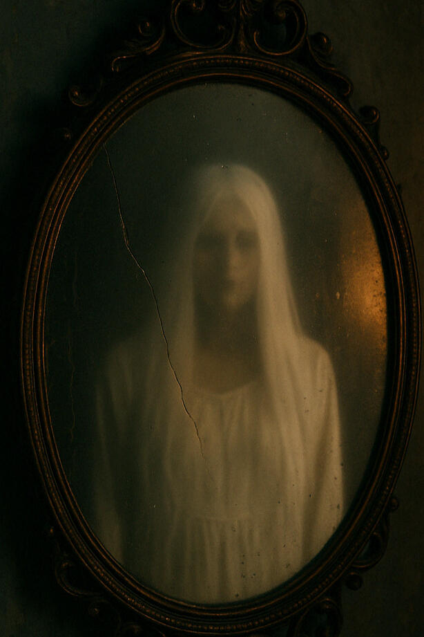Ghostly woman longed for dimly in a mirror